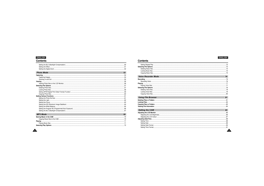 Samsung VP-X110L/XEF, VP-M110S/XET, VP-M110S/XEF, VP-M110B/XEF, VP-M110R/XEF, VP-X110L/XET, VP-M110SMEM manual Using File Browser 