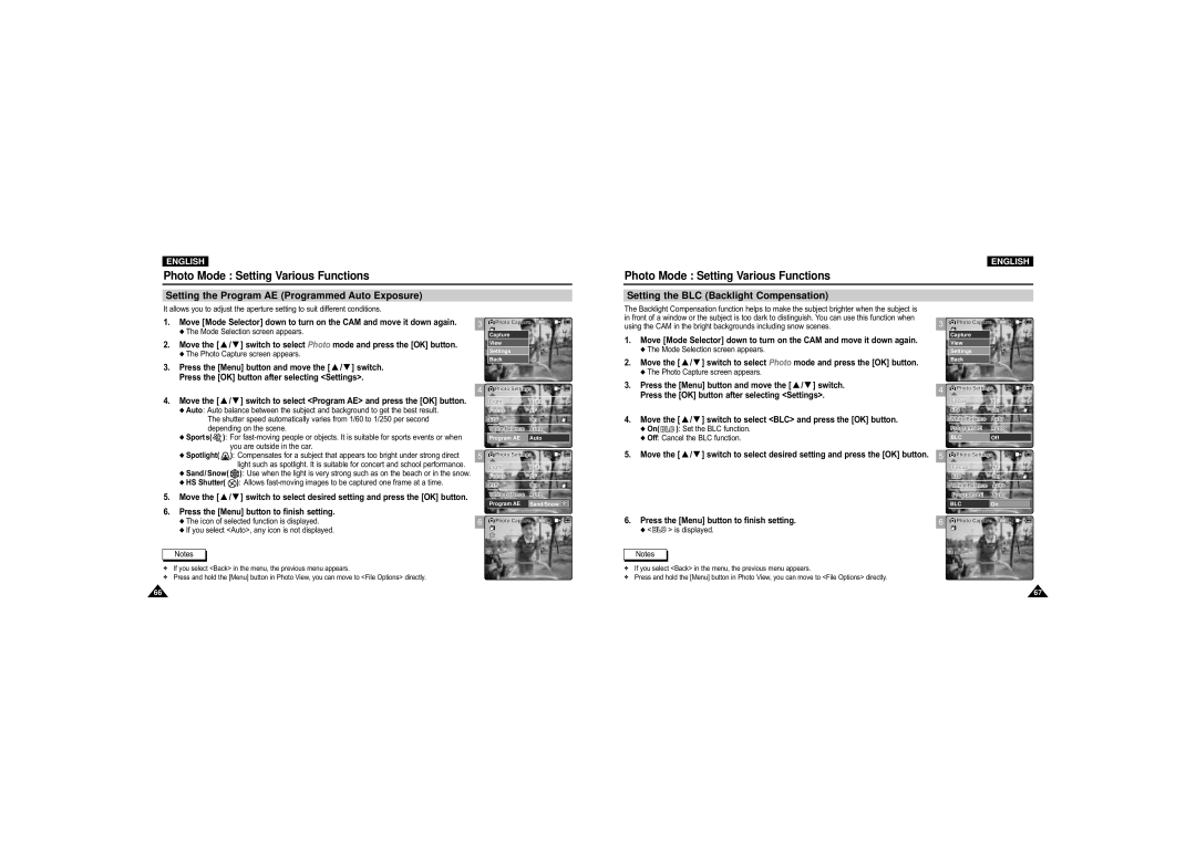 Samsung VP-M110R/FPT, VP-M110S/XET, VP-M110S/XEF manual Set the BLC function, Off Cancel the BLC function, Is displayed 