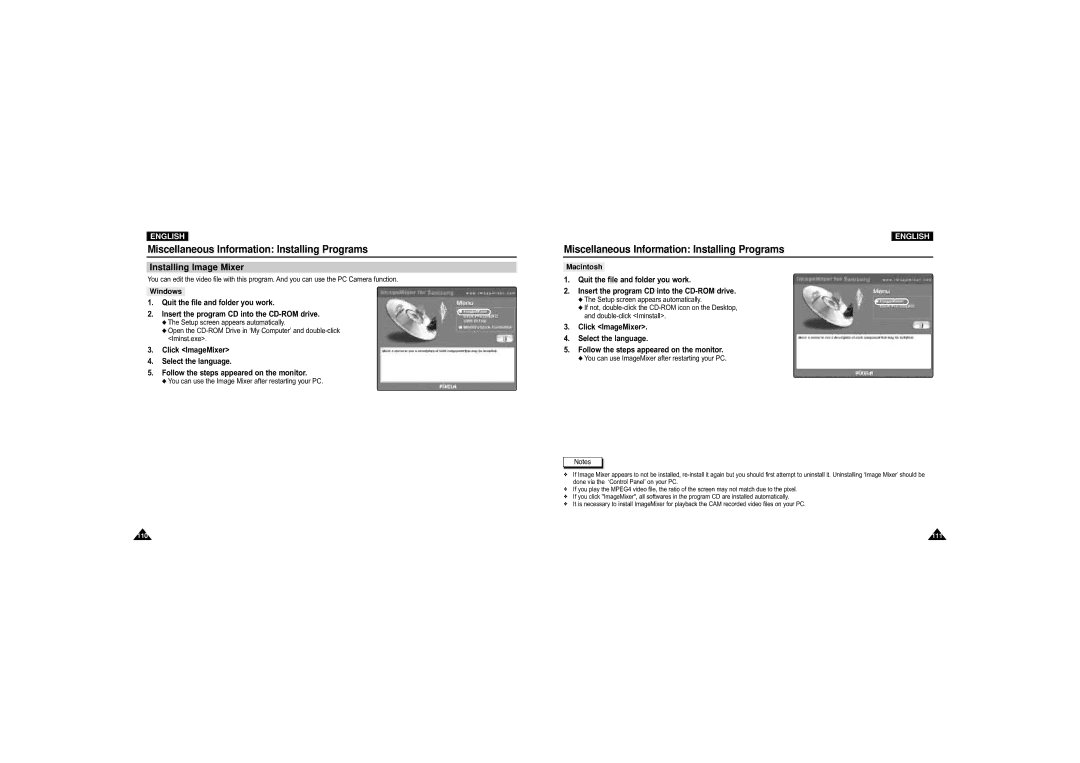 Samsung VP-M110S/XEF, VP-M110S/XET, VP-M110B/XEF manual Miscellaneous Information Installing Programs, Installing Image Mixer 