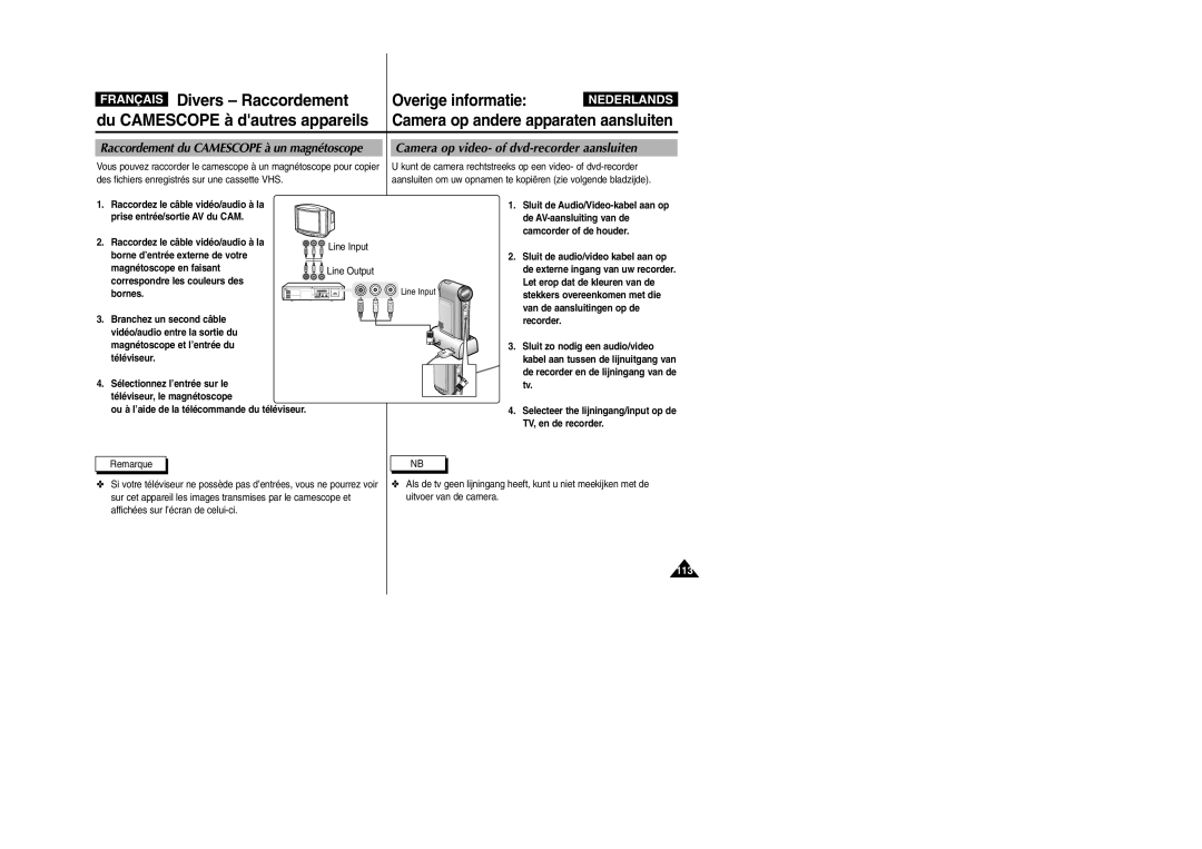 Samsung VP-X110L/XEF Divers Raccordement, Du Camescope à dautres appareils, Correspondre les couleurs des, Line Output 