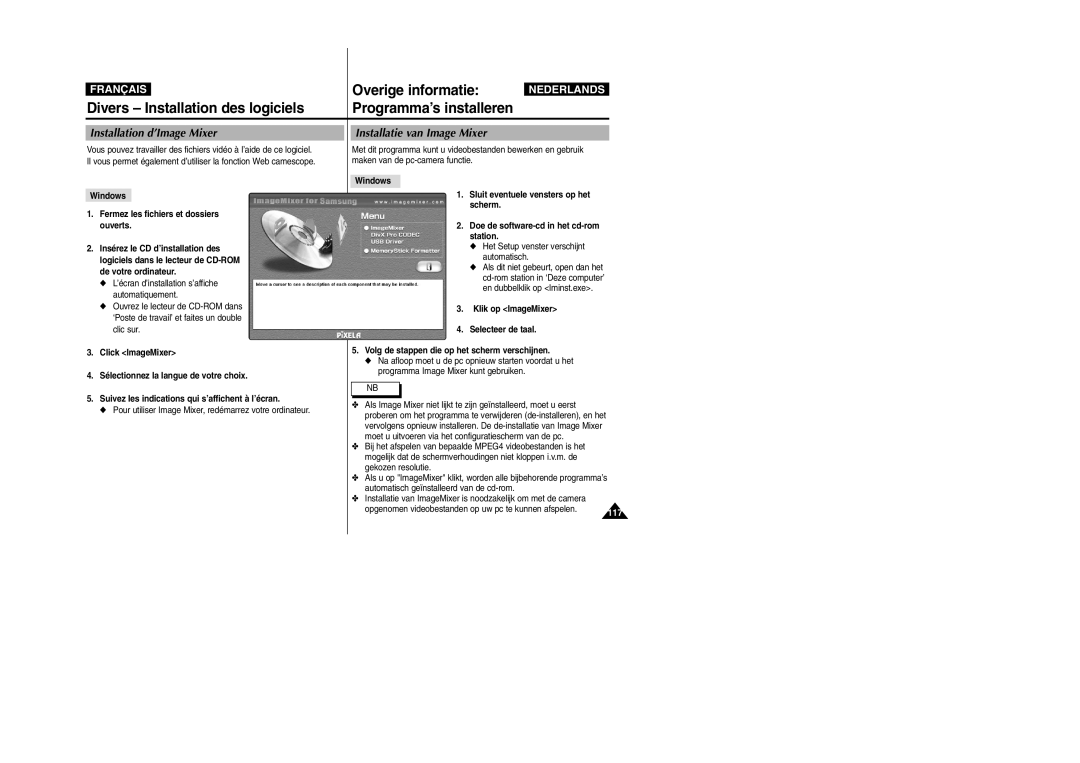 Samsung VP-M110B/XEF, VP-M110S/XET manual Overige informatie, Divers Installation des logiciels, Programma’s installeren 