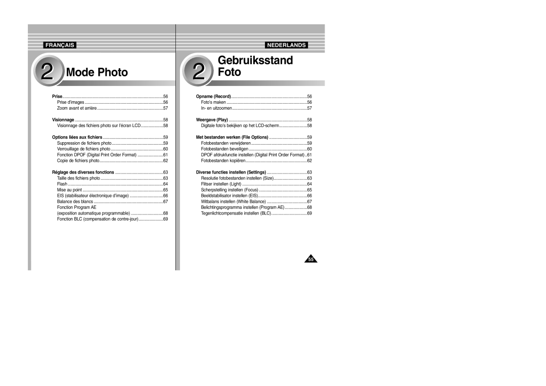 Samsung VP-M110S/XET, VP-M110S/XEF, VP-M110B/XEF, VP-X110L/XEF Mode Photo, Visionnage des fichiers photo sur l’écran LCD 