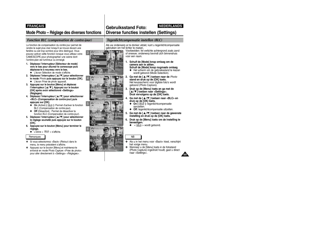 Samsung VP-M110R/XEF, VP-M110S/XET, VP-M110S/XEF, VP-M110B/XEF manual Off tegenlichtcompensatie uitzetten, Wordt getoond 