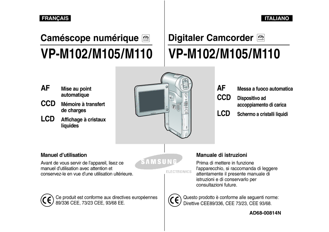 Samsung VP-M110B/XEF, VP-M110S/XET, VP-M110S/XEF, VP-X110L/XEF, VP-M110R/XEF manual VP-M102/M105/M110, AD68-00814N 