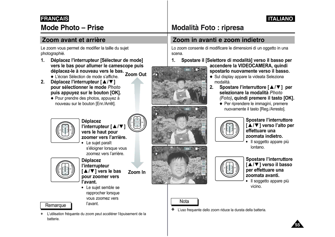 Samsung VP-M110S/XEF manual Déplacez l’interrupteur Sélecteur de mode, Vers le bas pour allumer le camescope puis, ’avant 