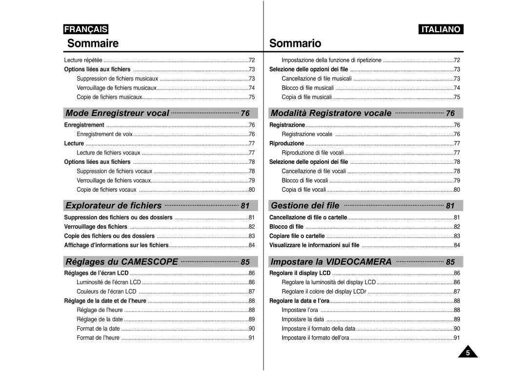 Samsung VP-M110S/XEF, VP-M110S/XET, VP-M110B/XEF, VP-X110L/XEF manual Mode Enregistreur vocal Modalità Registratore vocale 