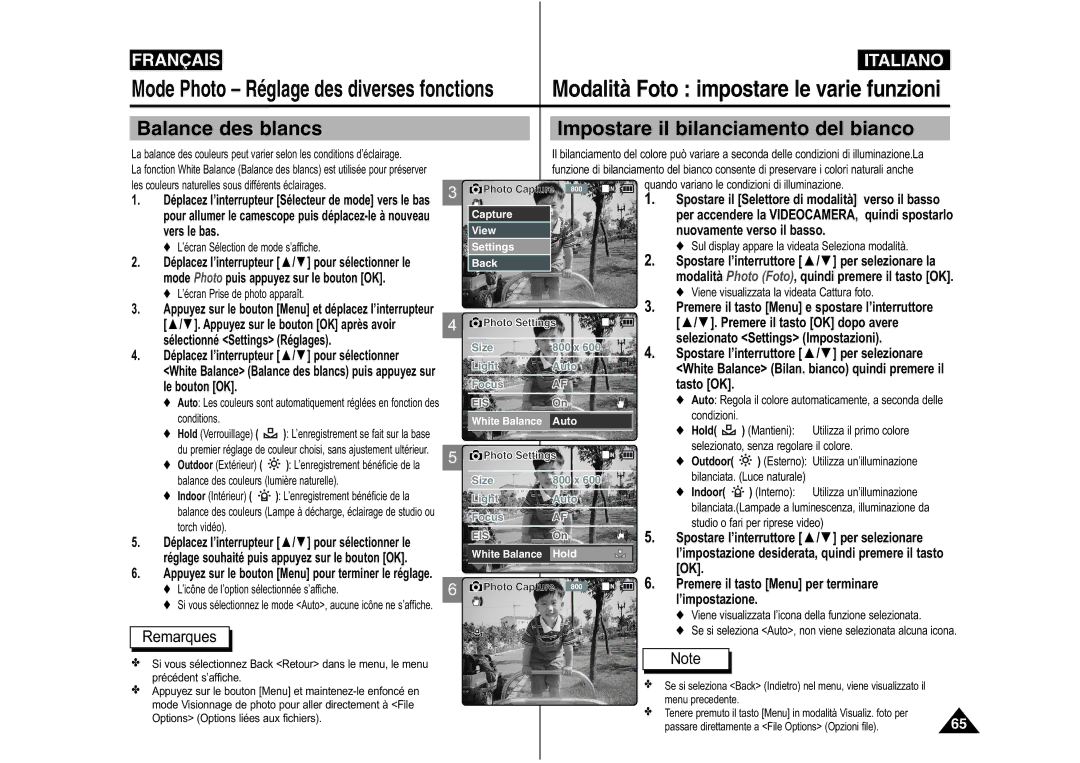 Samsung VP-M110S/XEF, VP-M110S/XET, VP-M110B/XEF, VP-X110L/XEF, VP-M110R/XEF manual Balance des blancs 