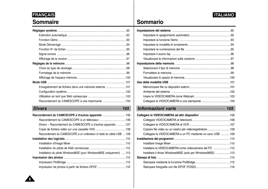 Samsung VP-M110B/XEF, VP-M110S/XET, VP-M110S/XEF, VP-X110L/XEF, VP-M110R/XEF manual Divers 