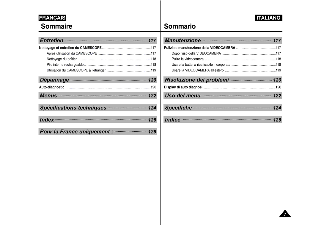 Samsung VP-X110L/XEF, VP-M110S/XET, VP-M110S/XEF, VP-M110B/XEF, VP-M110R/XEF manual Entretien 