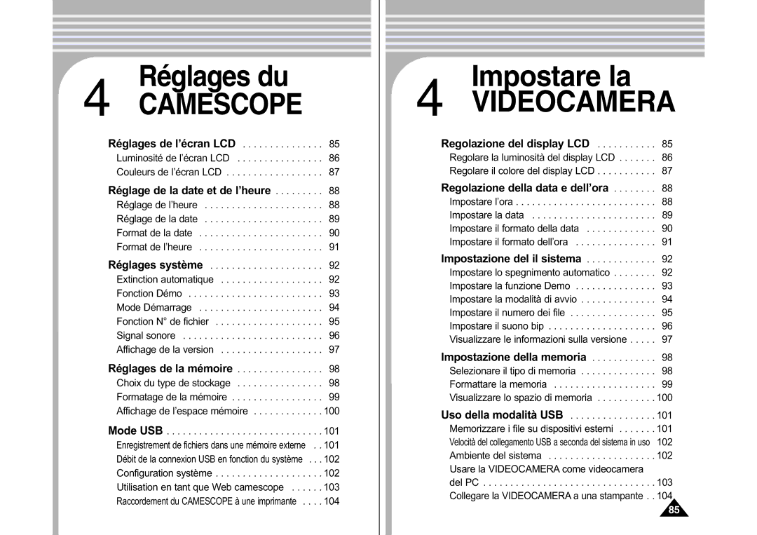 Samsung VP-M110S/XEF, VP-M110S/XET, VP-M110B/XEF, VP-X110L/XEF, VP-M110R/XEF manual Videocamera 