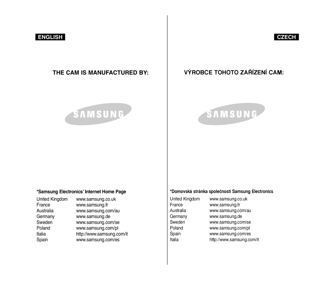 Samsung VP-M2100S/XEC, VP-M2100B/XET Samsung Electronics’ Internet Home, Domovská stránka spoleãnosti Samsung Electronics 