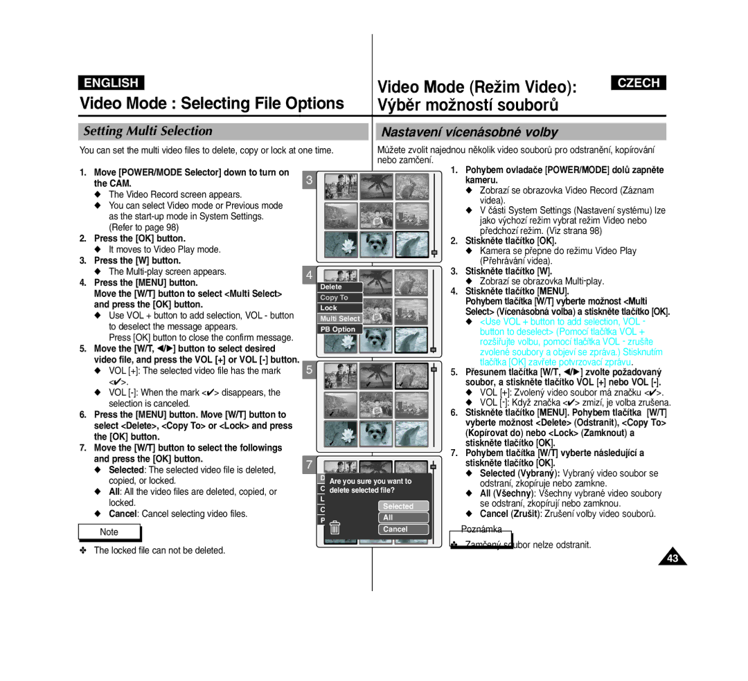 Samsung VP-M2100S/XEC, VP-M2100B/XET manual Setting Multi Selection, Nastavení vícenásobné volby, Stisknûte tlaãítko Menu 