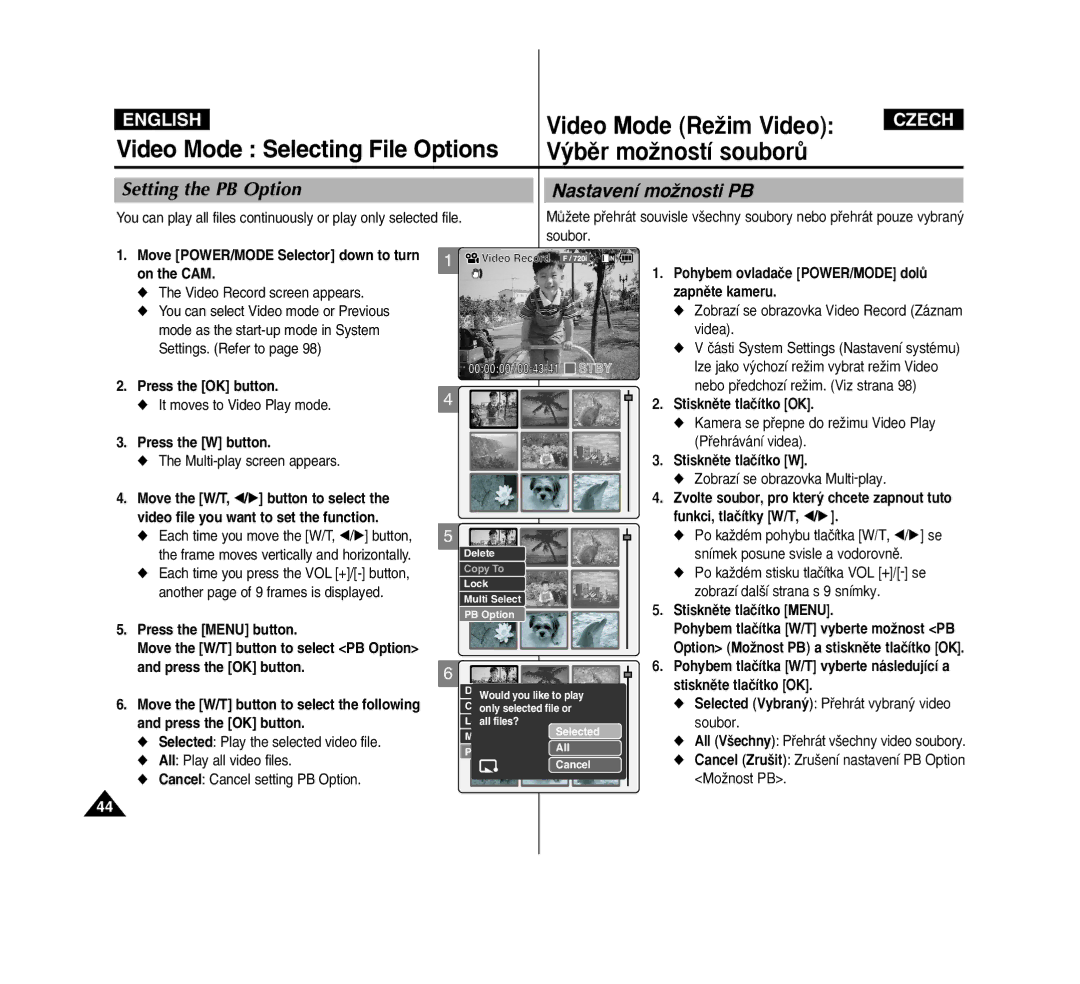 Samsung VP-M2100S/XEH, VP-M2100B/XET, VP-M2100BMEM, VP-M2050S/XEC manual Setting the PB Option Nastavení moÏnosti PB, Soubor 