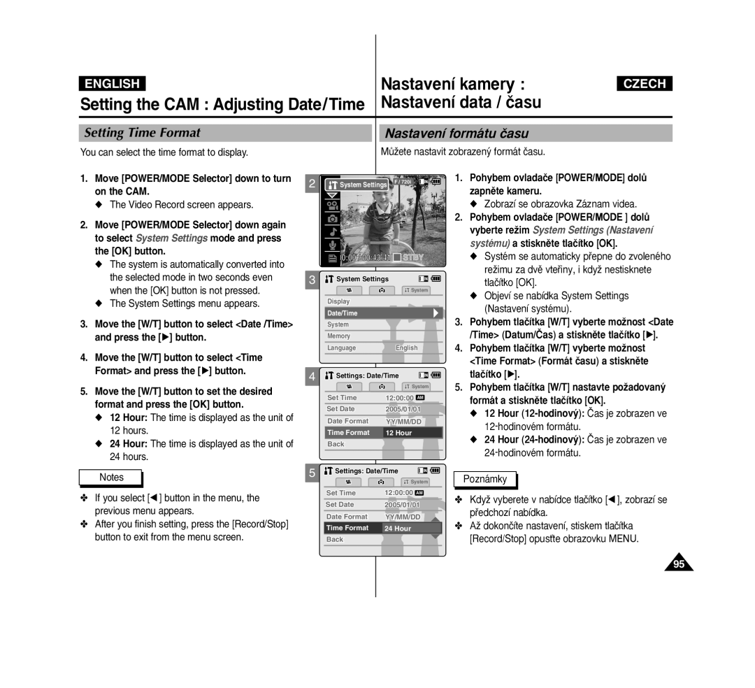 Samsung VP-M2100S/SED, VP-M2100BMEM Setting Time Format, Nastavení formátu ãasu, You can select the time format to display 