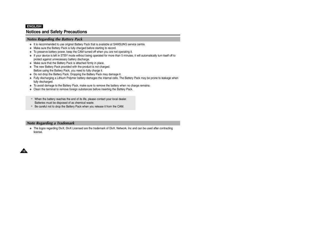 Samsung VP-M2100B/XET, VP-M2100BMEM, VP-M2050S/XEC, VP-M2100S/XEC, VP-M2100S/XEH, VP-M2100S/SED, VP-M2100S/XEV manual English 