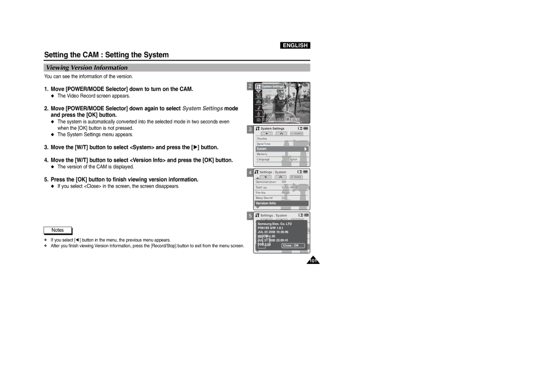 Samsung VP-M2100BMEM, VP-M2100B/XET Viewing Version Information, Press the OK button to finish viewing version information 