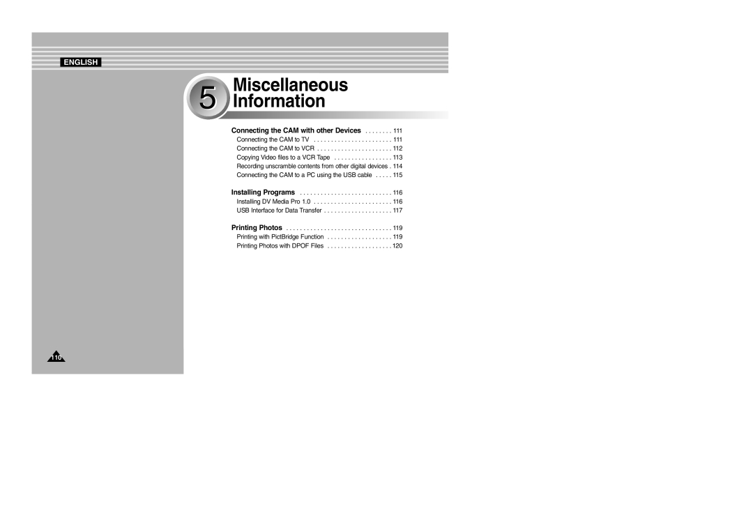 Samsung VP-M2100B/XET, VP-M2100BMEM, VP-M2050S/XEC, VP-M2100S/XEC, VP-M2100S/XEH, VP-M2100S/SED manual Miscellaneous Information 