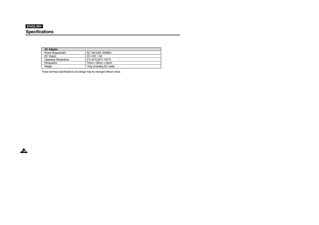 Samsung VP-M2100B/XET, VP-M2100BMEM, VP-M2050S/XEC, VP-M2100S/XEC, VP-M2100S/XEH, VP-M2100S/SED, VP-M2100S/XEV manual 130 