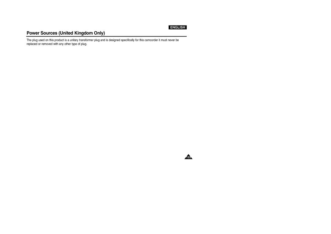 Samsung VP-M2100S/XEC, VP-M2100B/XET, VP-M2100BMEM, VP-M2050S/XEC, VP-M2100S/XEH manual Power Sources United Kingdom Only 