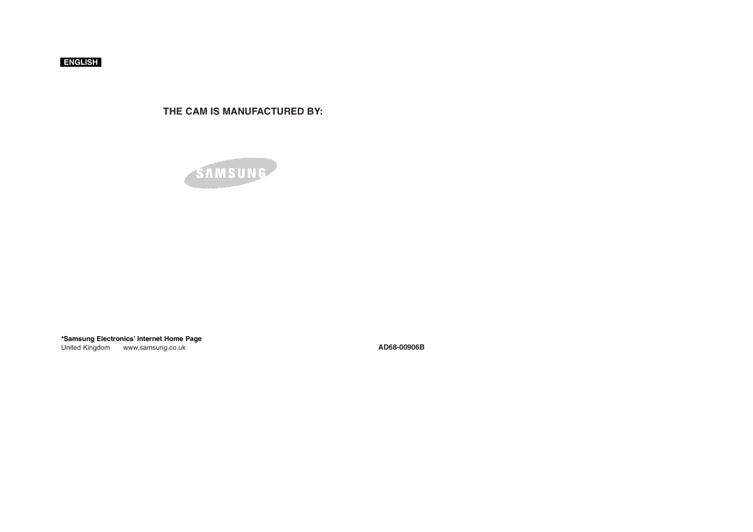 Samsung VP-M2050S/XEV, VP-M2100B/XET, VP-M2100BMEM, VP-M2050S/XEC, VP-M2100S/XEC, VP-M2100S/XEH AD68-00906B, United Kingdom 