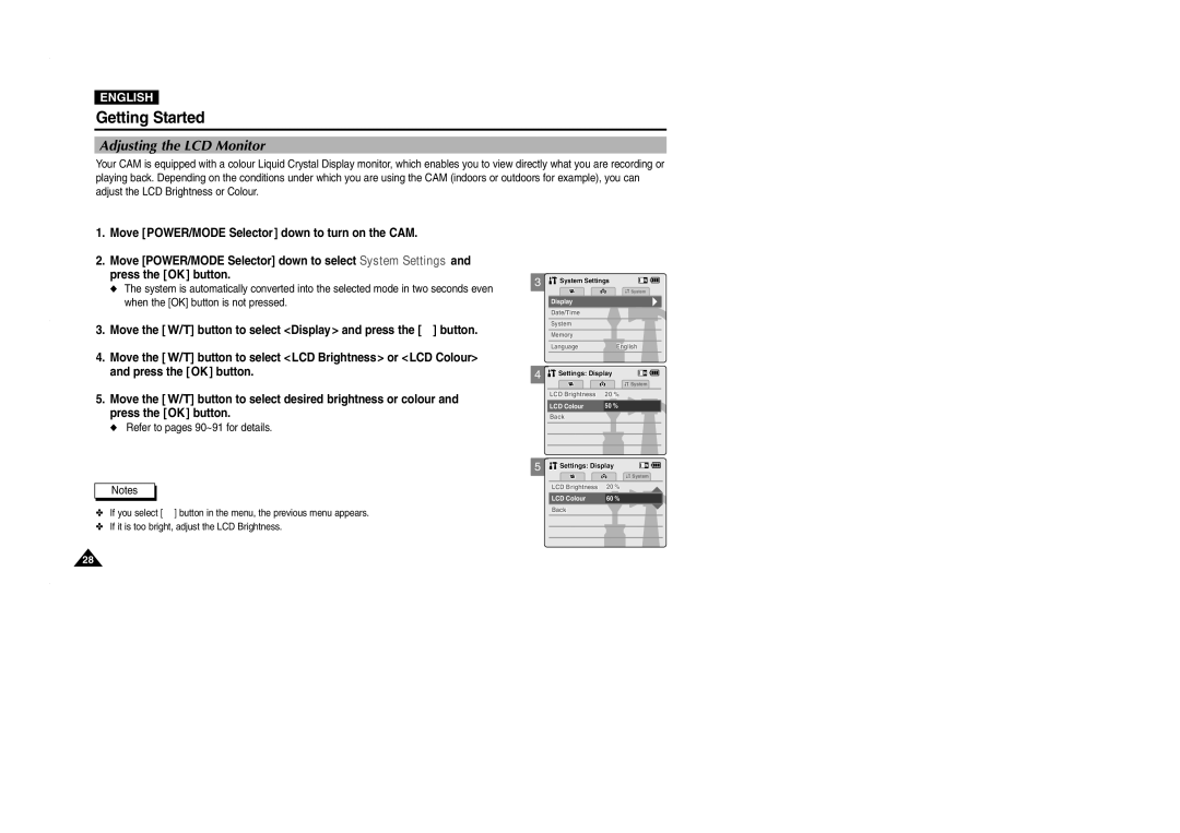 Samsung VP-M2050B/XEV, VP-M2100B/XET, VP-M2100BMEM manual Adjusting the LCD Monitor, Refer to pages 90~91 for details 