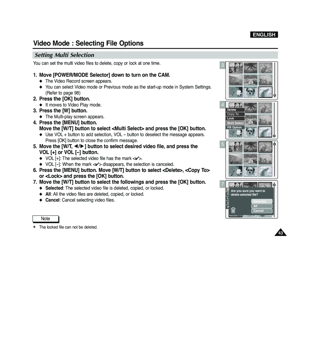 Samsung VP-M2100S/XEC, VP-M2100B/XET, VP-M2100BMEM, VP-M2050S/XEC, VP-M2100S/XEH, VP-M2100S/SED manual Setting Multi Selection 