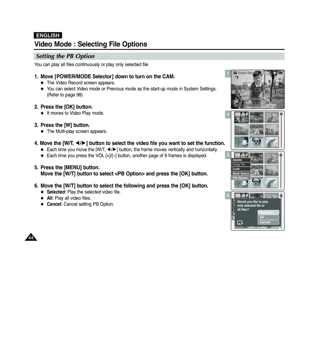 Samsung VP-M2100S/XEH, VP-M2100B/XET, VP-M2100BMEM, VP-M2050S/XEC, VP-M2100S/XEC, VP-M2100S/SED manual Setting the PB Option 