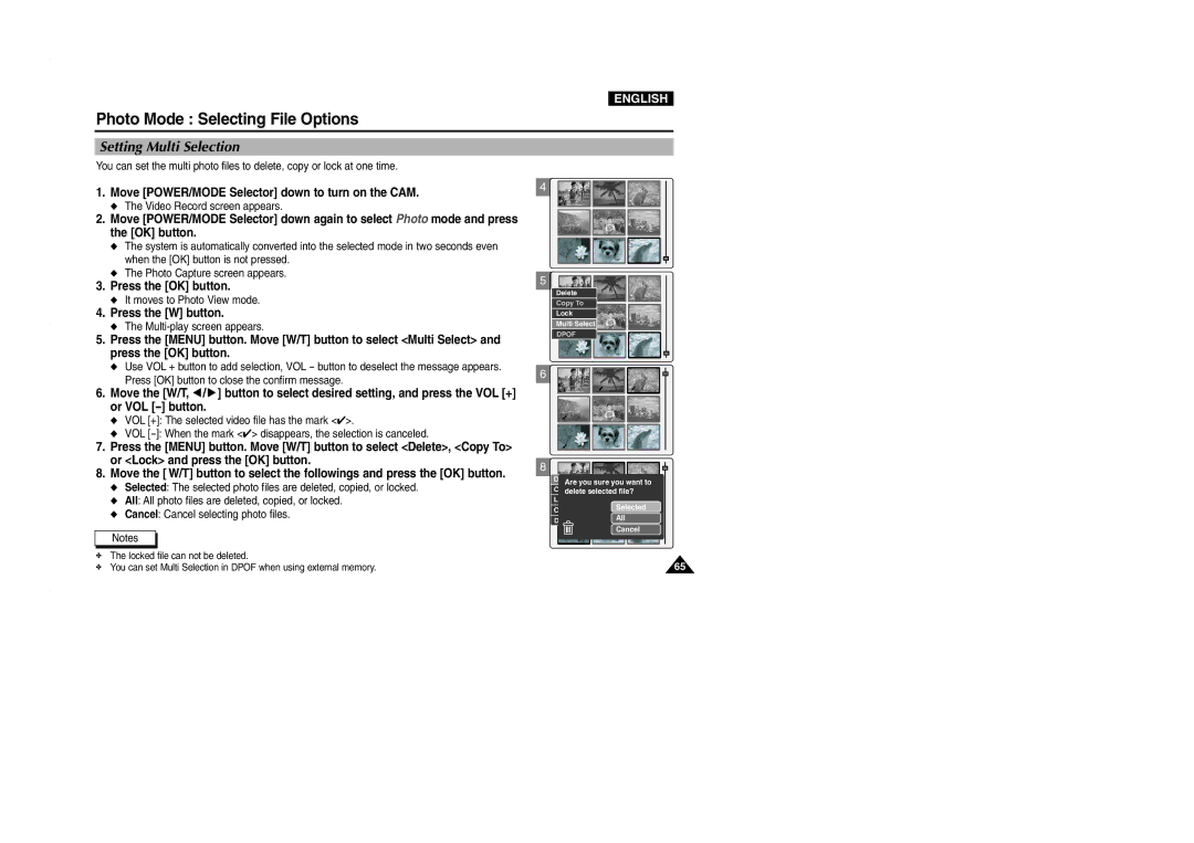 Samsung VP-M2100S/SED, VP-M2100B/XET, VP-M2100BMEM, VP-M2050S/XEC, VP-M2100S/XEC, VP-M2100S/XEH manual Setting Multi Selection 