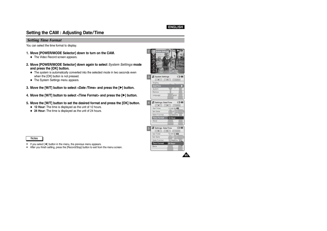 Samsung VP-M2100S/SED, VP-M2100B/XET, VP-M2100BMEM manual Setting Time Format, You can select the time format to display 