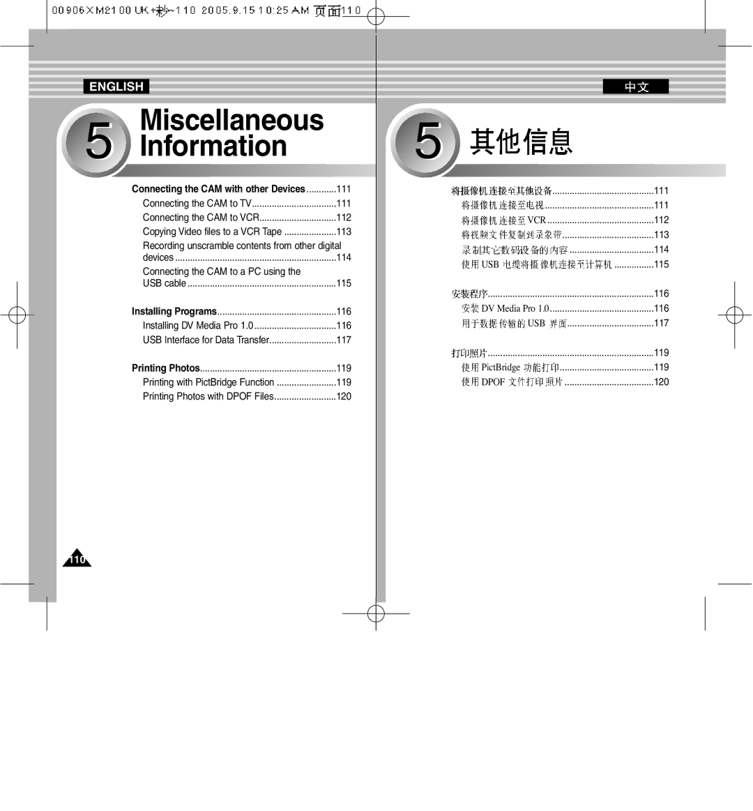 Samsung VP-M2100B/XET, VP-M2100BMEM, VP-M2050S/XEC Connecting the CAM to a PC using, Connecting the CAM with other Devices 