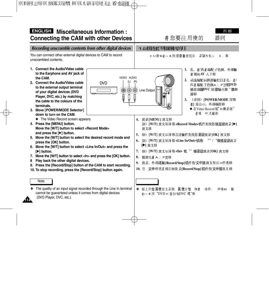 Samsung VP-M2100S/XEH, VP-M2100B/XET, VP-M2100BMEM, VP-M2050S/XEC Recording unscramble contents from other digital devices 