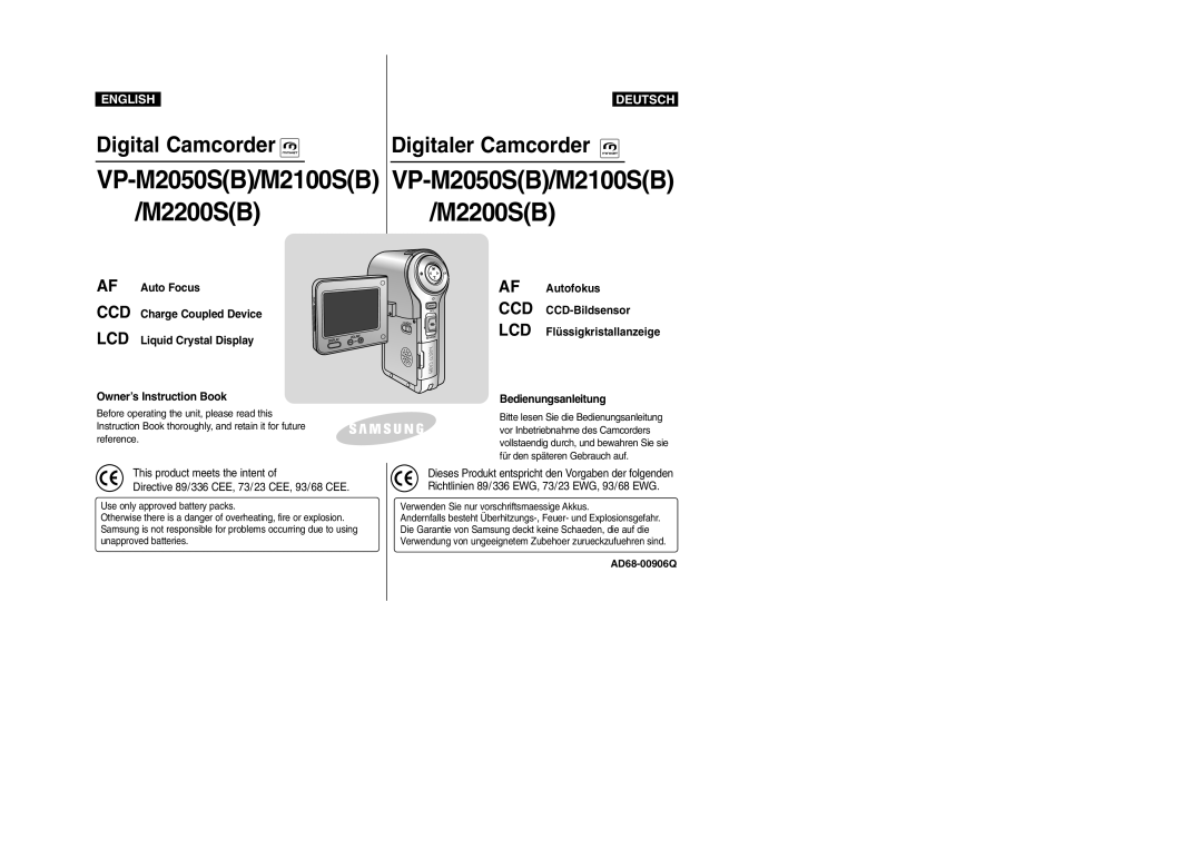 Samsung VP-M2100BMEM, VP-M2100B/XET, VP-M2050S/XEC, VP-M2100S/XEC, VP-M2100S/XEH manual Auto Focus, Owner’s Instruction Book 