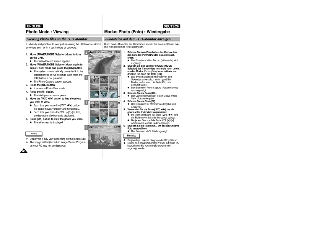 Samsung VP-M2100B/XET manual It moves to Photo View mode, Move the W/T, œ/√ button to find the photo you want to view 