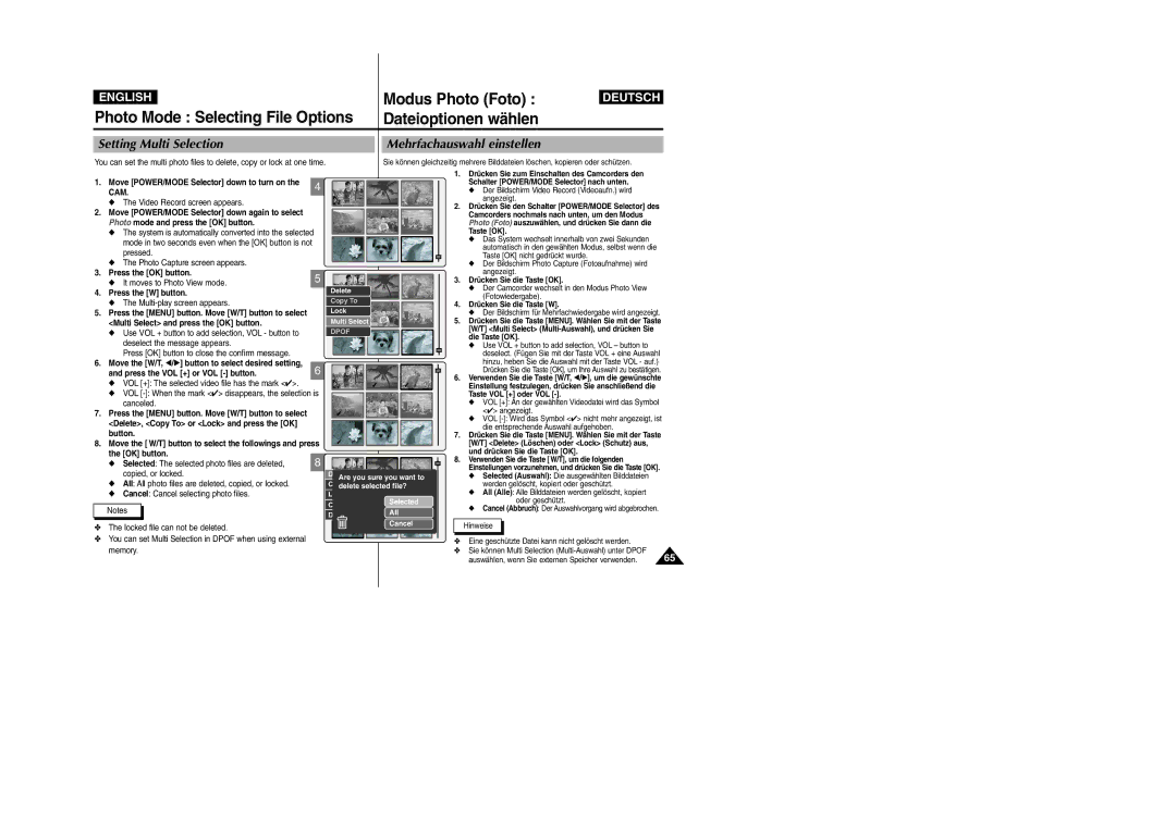 Samsung VP-M2100S/SED, VP-M2100B/XET, VP-M2100BMEM, VP-M2050S/XEC manual Setting Multi Selection, Mehrfachauswahl einstellen 