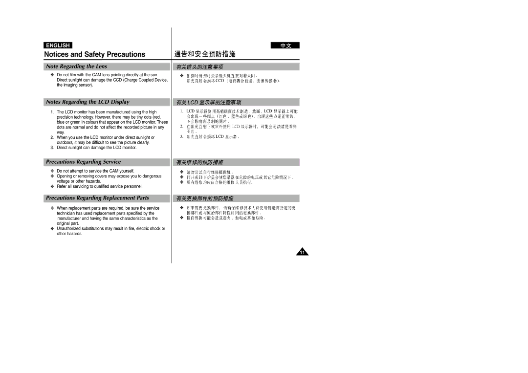 Samsung VP-M2100BMEM, VP-M2100B/XET, VP-M2050S/XEC Precautions Regarding Service, Precautions Regarding Replacement Parts 