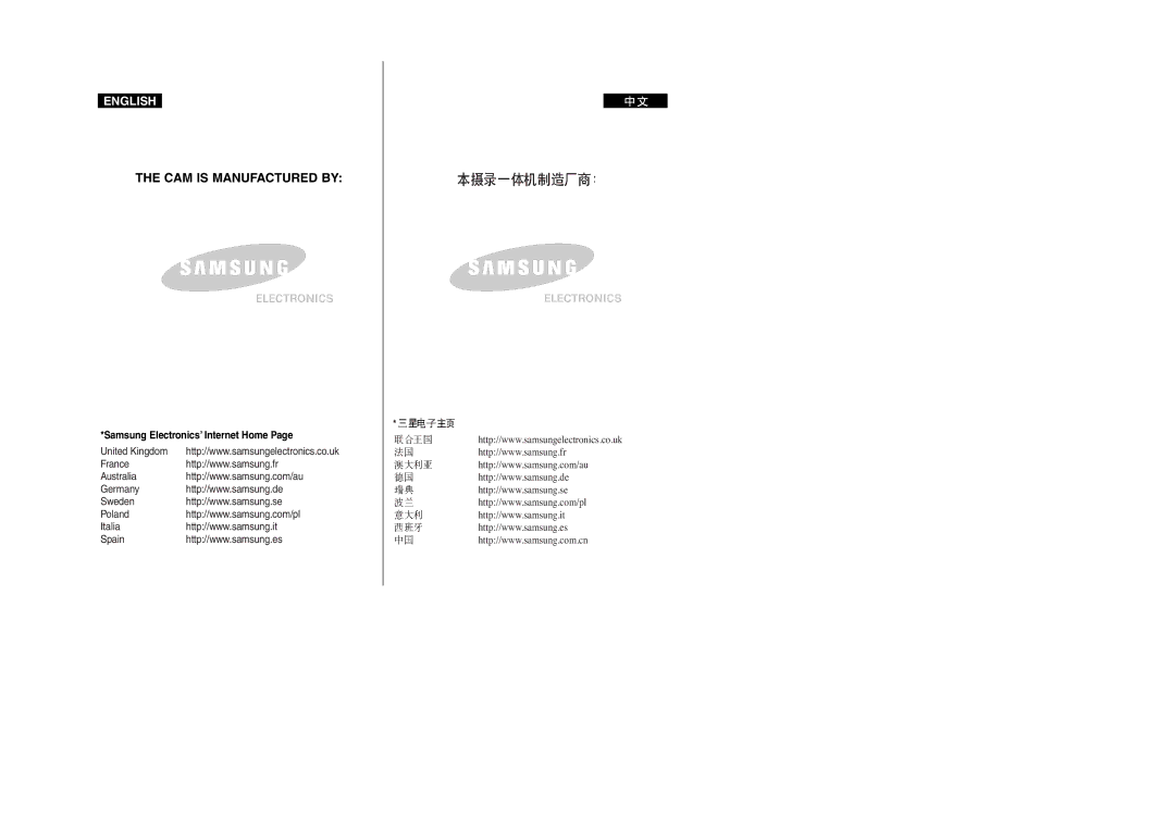 Samsung VP-M2100S/XEC, VP-M2100B/XET, VP-M2100BMEM, VP-M2050S/XEC CAM is Manufactured by, Samsung Electronics’ Internet Home 