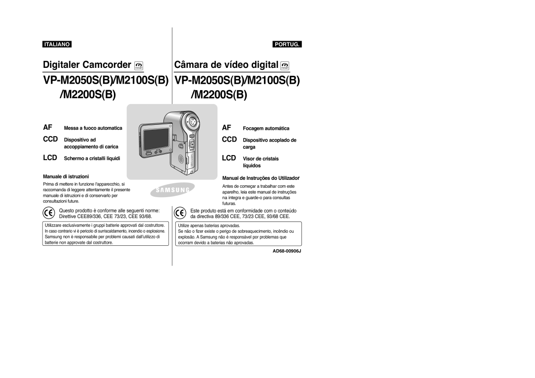 Samsung VP-M2100BMEM manual AF Messa a fuoco automatica, LCD Schermo a cristalli liquidi Manuale di istruzioni 