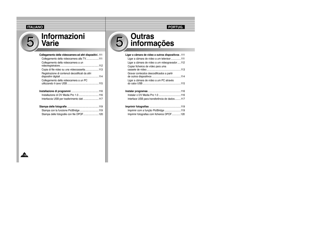 Samsung VP-M2100B/XET, VP-M2100BMEM manual Collegamento della videocamera a un, Copiar ficheiros de vídeo para uma, 120 