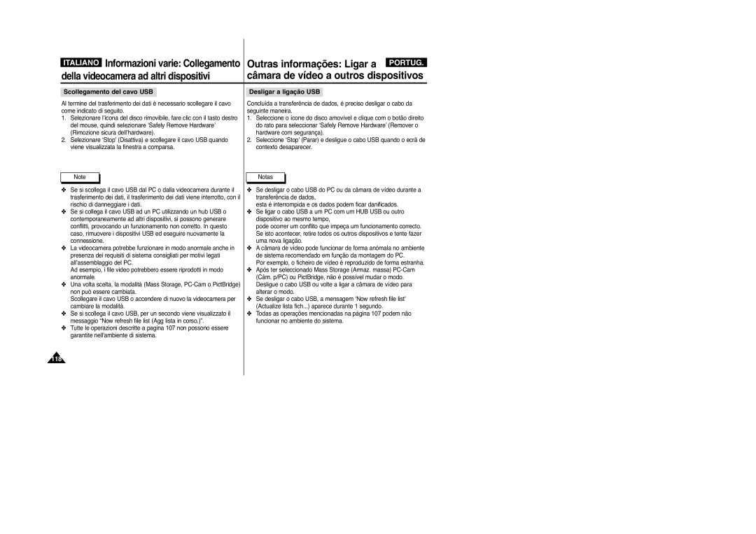 Samsung VP-M2100B/XET, VP-M2100BMEM manual Outras informações Ligar a, Della videocamera ad altri dispositivi 