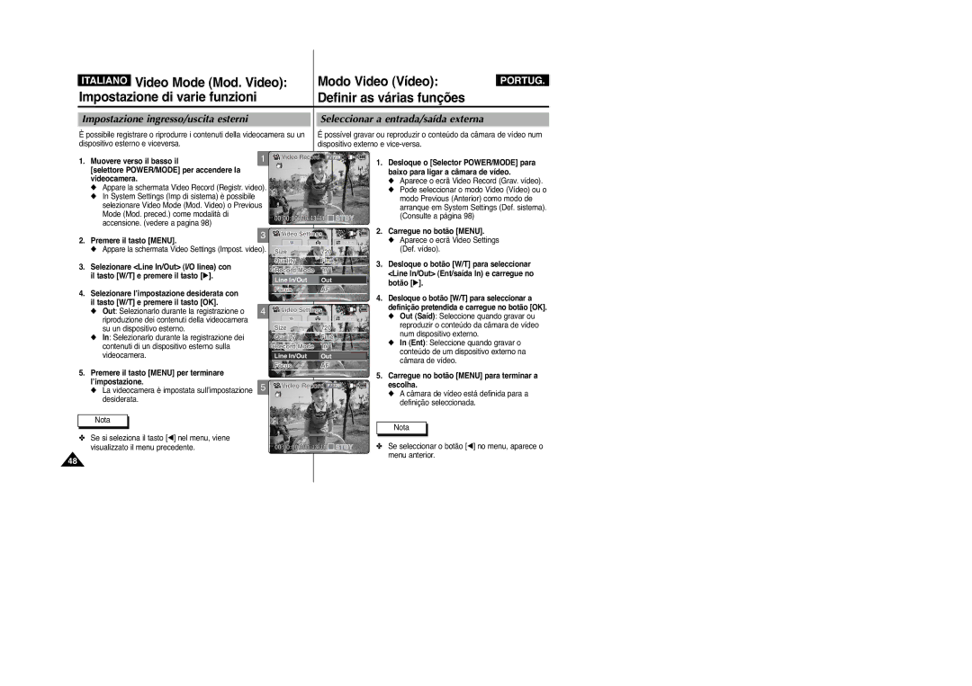 Samsung VP-M2100B/XET, VP-M2100BMEM manual Seleccionar a entrada/saída externa 