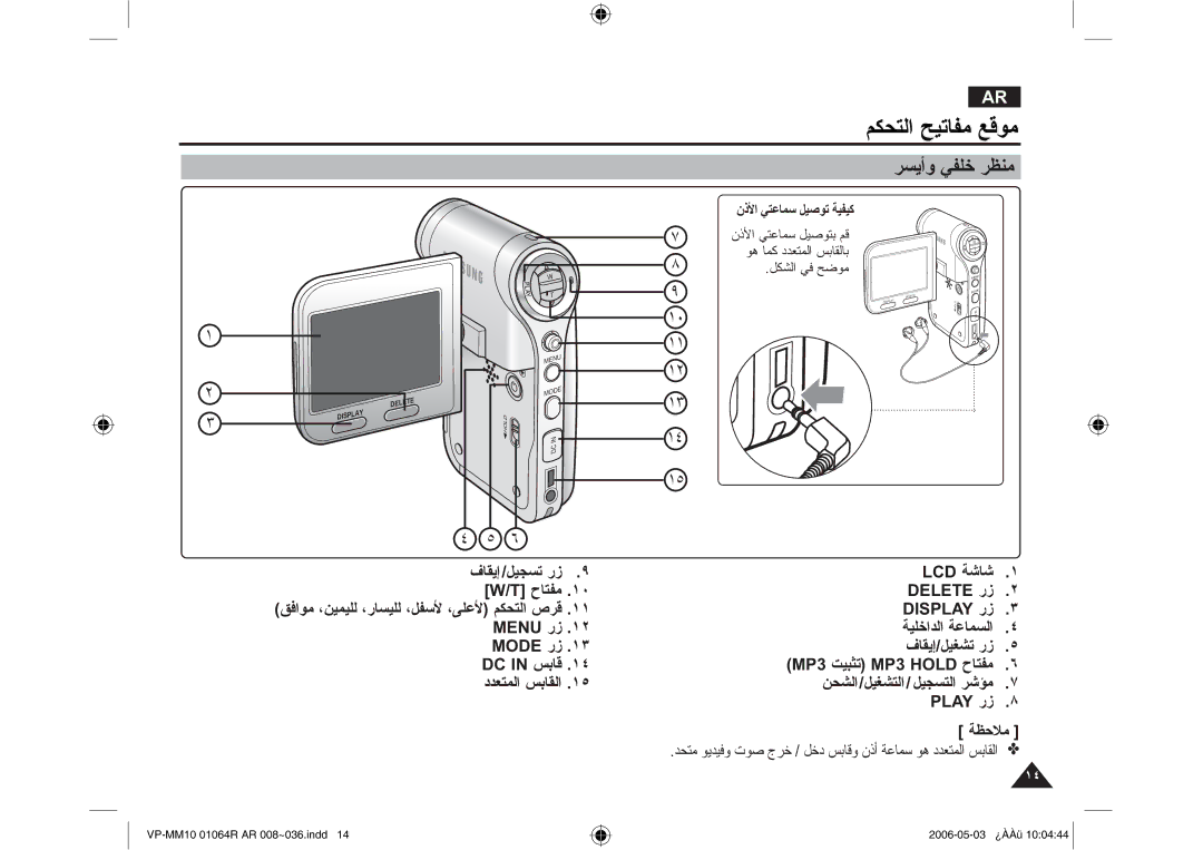 Samsung VP-MM11S/MEA, VP-MM11S/AND, VP-MM11S/CHN manual ˽ ˾ ˿, ϢϜΤΘϟ ϴΗΎϔϣ ϊϗϮϣ, Ήδϳϭ ϲϔϠΧ ήψϨϣ 