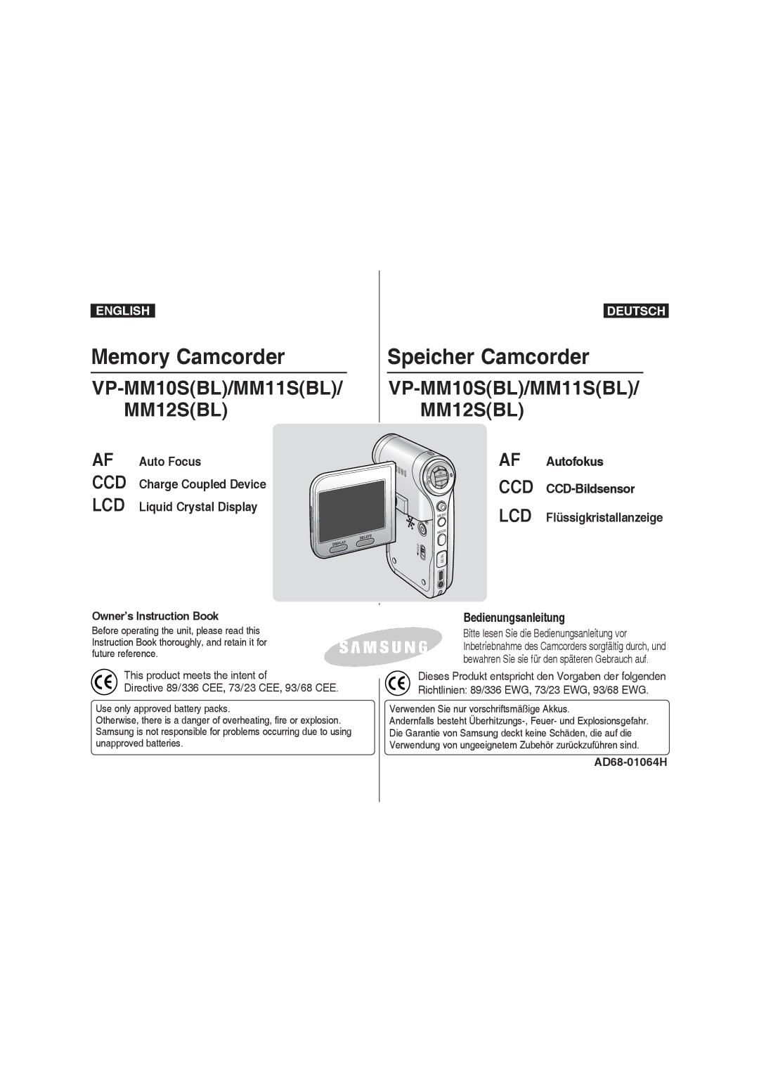 Samsung VP-MM11S/XEF manual VP- MS10S/BL/R MS11S/BL/R MS12S/BL/R MS15S/BL/R 