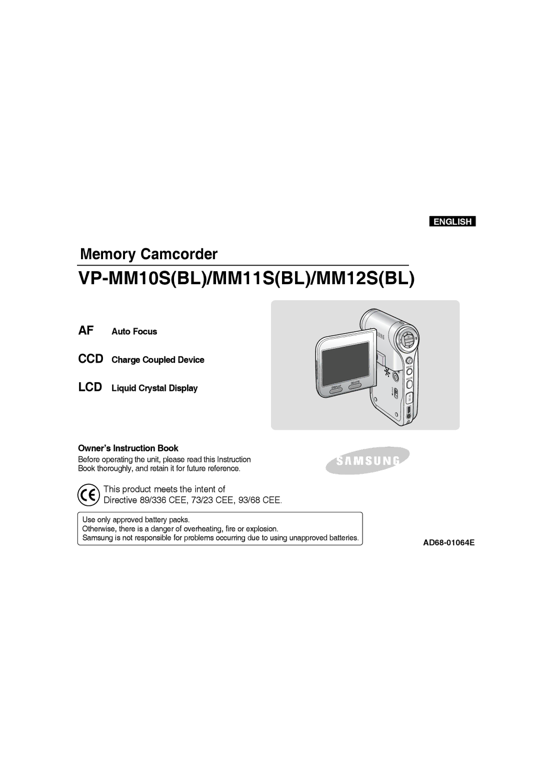 Samsung VP-MM11S/XET manual Auto Focus Charge Coupled Device Liquid Crystal Display, Owner’s Instruction Book, AD68-01064E 