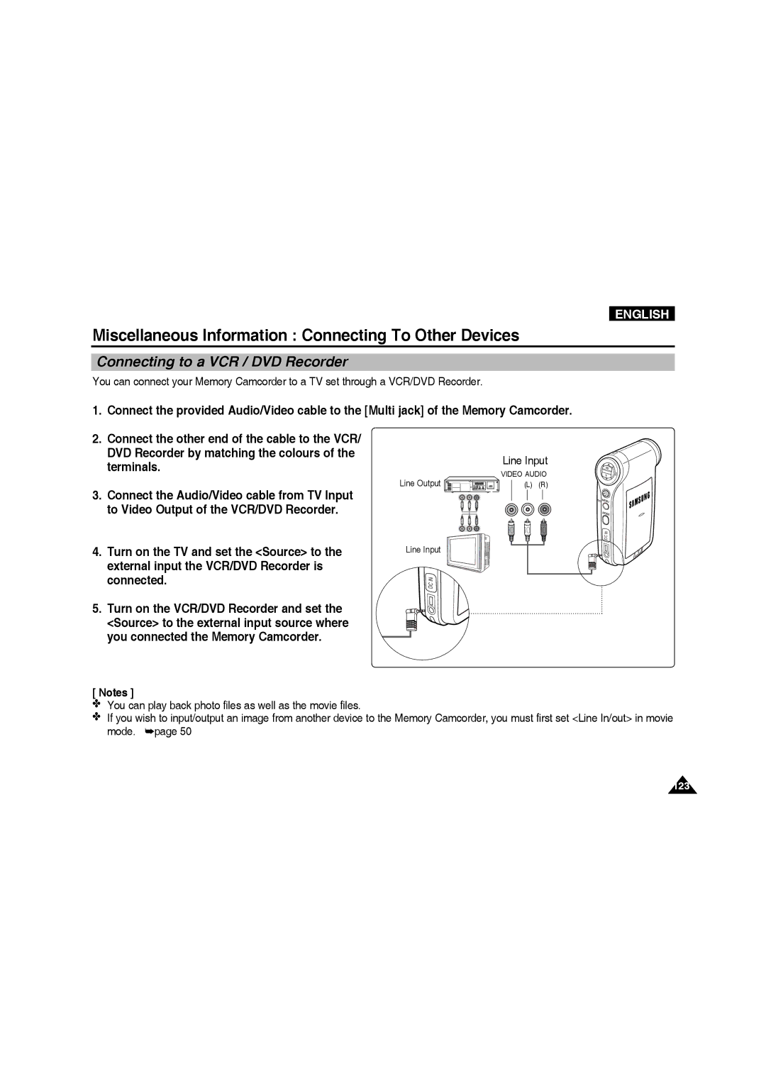 Samsung VP-MM12BL/XET, VP-MM11S/XEF, VP-MM11S/XET, VP-MM12S/XET, VP-MM11S/AND, VP-MM11S/CHN Connecting to a VCR / DVD Recorder 