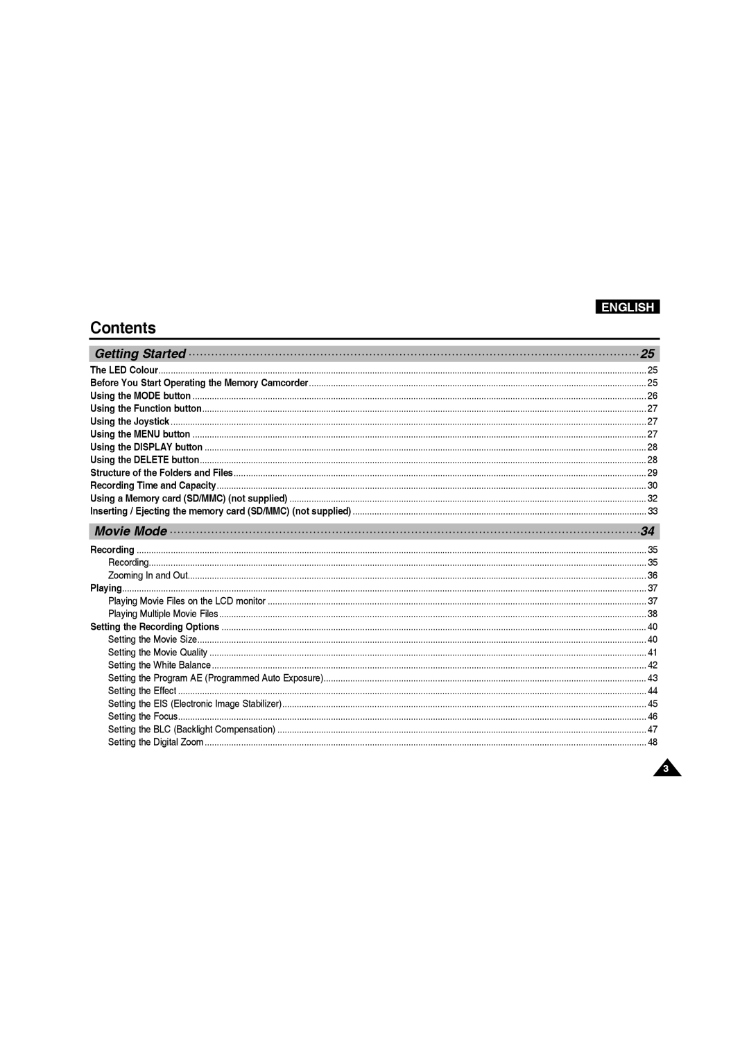 Samsung VP-MM12BL/XET, VP-MM11S/XEF, VP-MM11S/XET, VP-MM12S/XET, VP-MM11S/AND, VP-MM11S/CHN, VP-MM11S/MEA manual Getting Started 