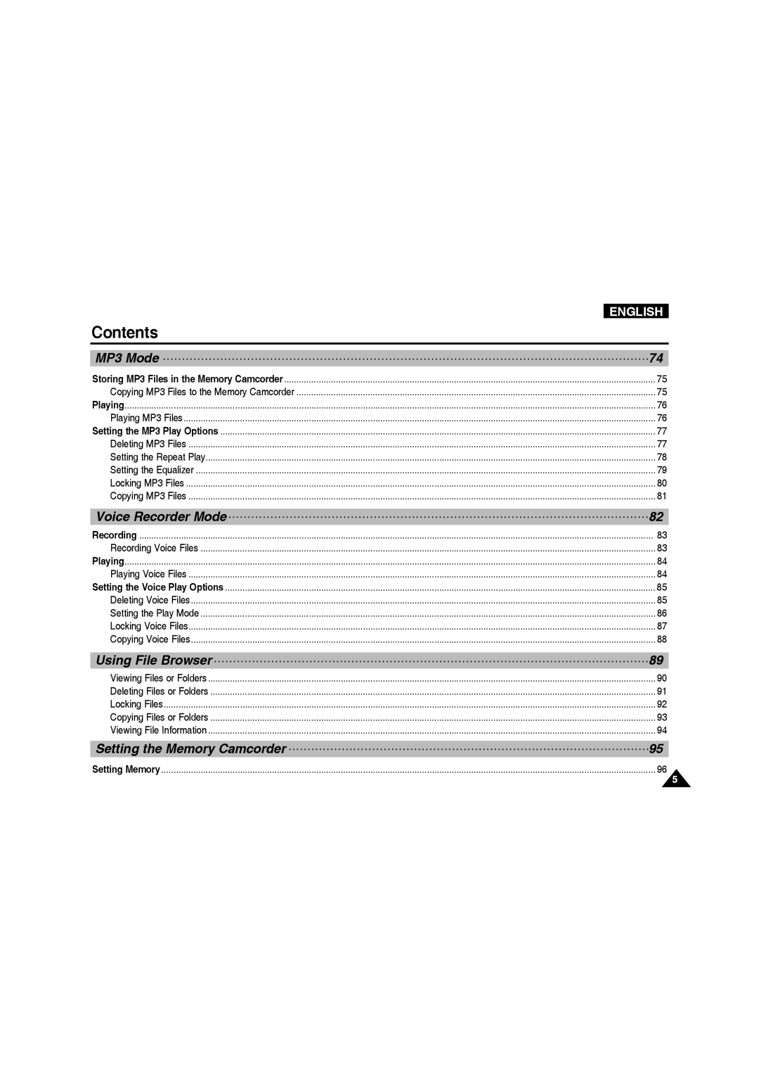 Samsung VP-MM11S/CHN, VP-MM11S/XEF, VP-MM11S/XET, VP-MM12S/XET, VP-MM12BL/XET, VP-MM11S/AND manual Setting the Memory Camcorder 