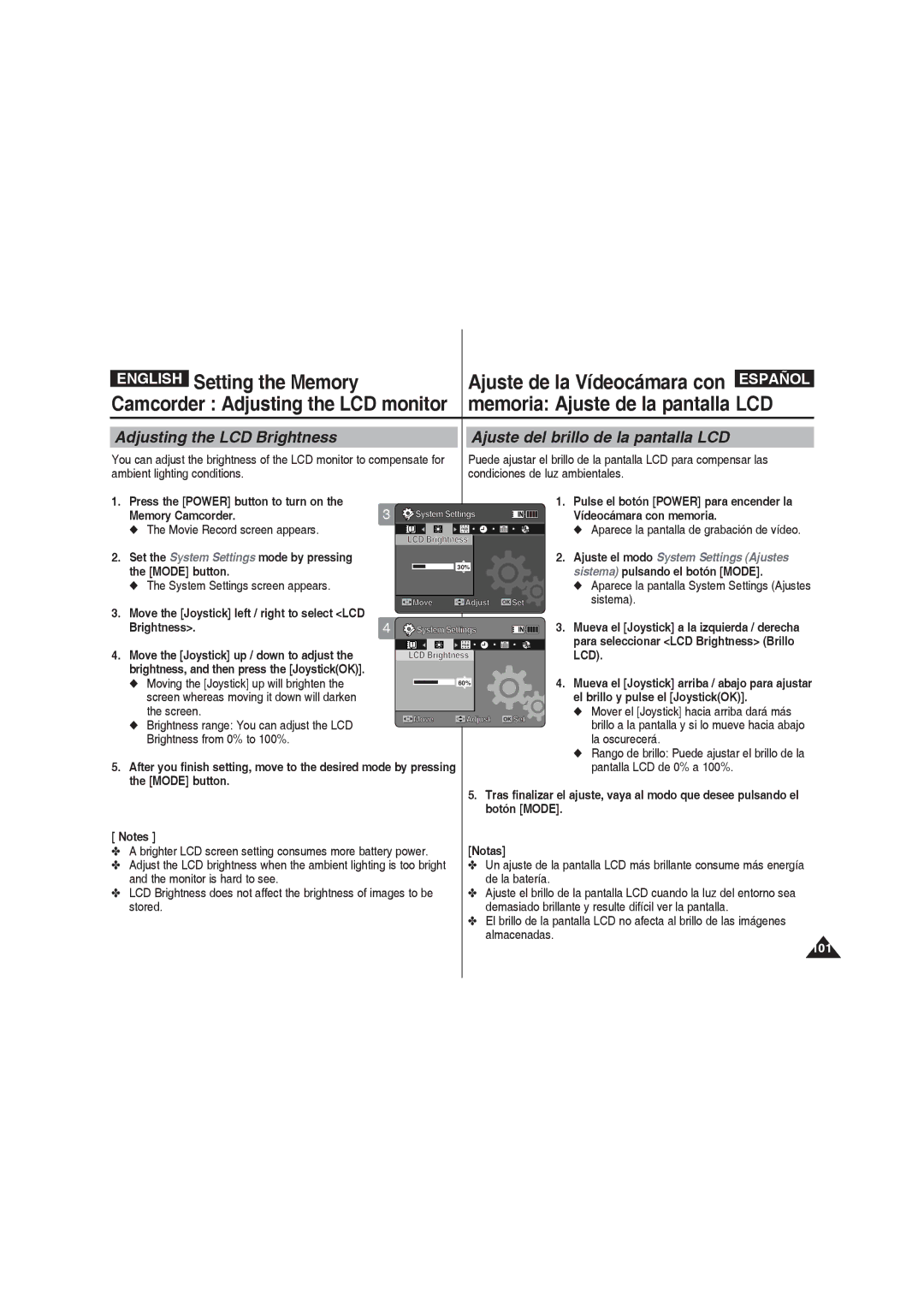 Samsung VP-MM11S/MEA, VP-MM11S/XEF, VP-MM11S/XET, VP-MM12S/XET, VP-MM12BL/XET, VP-MM11S/AND Memoria Ajuste de la pantalla LCD 