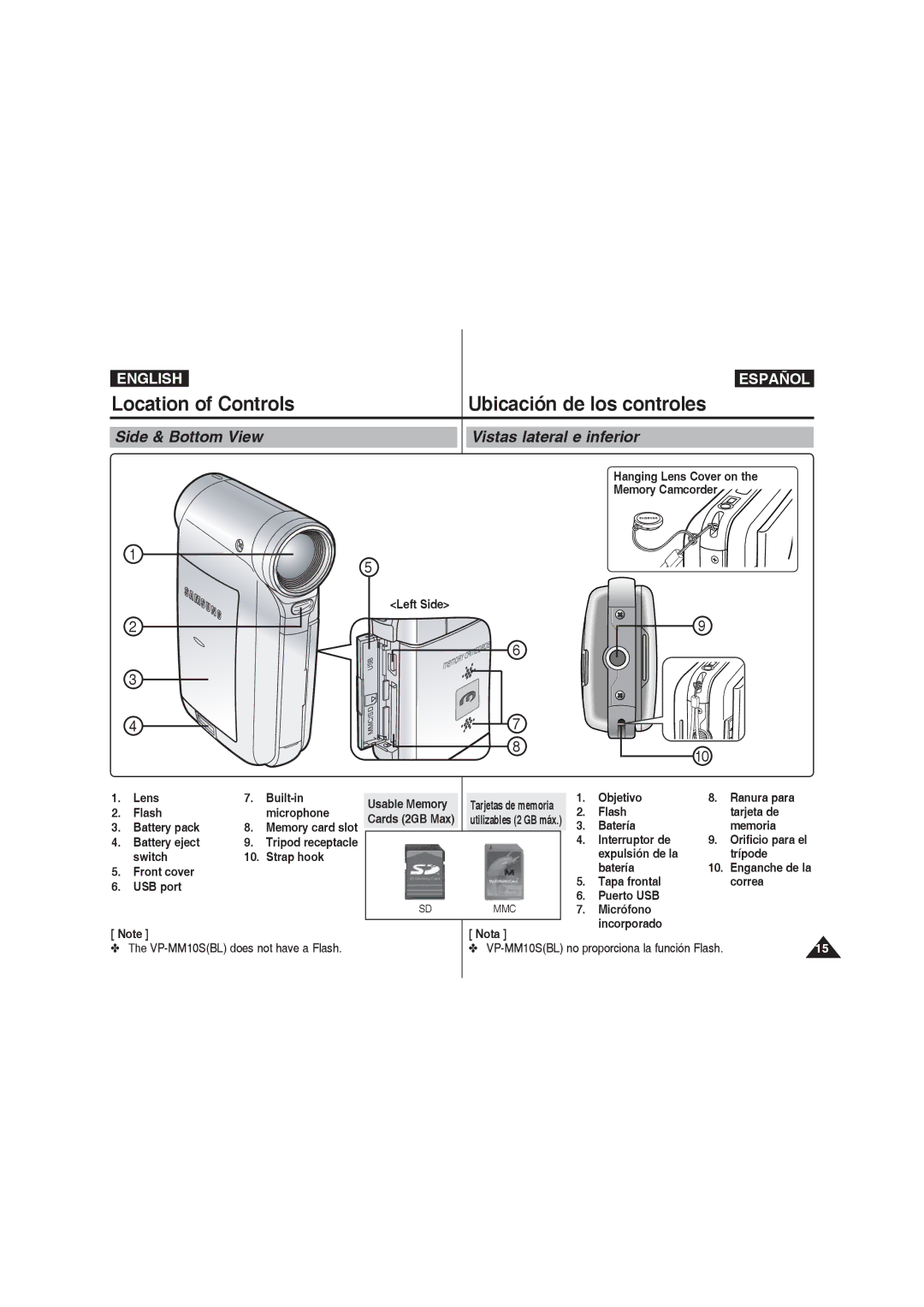 Samsung VP-MM11S/XEF, VP-MM11S/XET, VP-MM12S/XET, VP-MM12BL/XET, VP-MM11S/AND Side & Bottom View Vistas lateral e inferior 