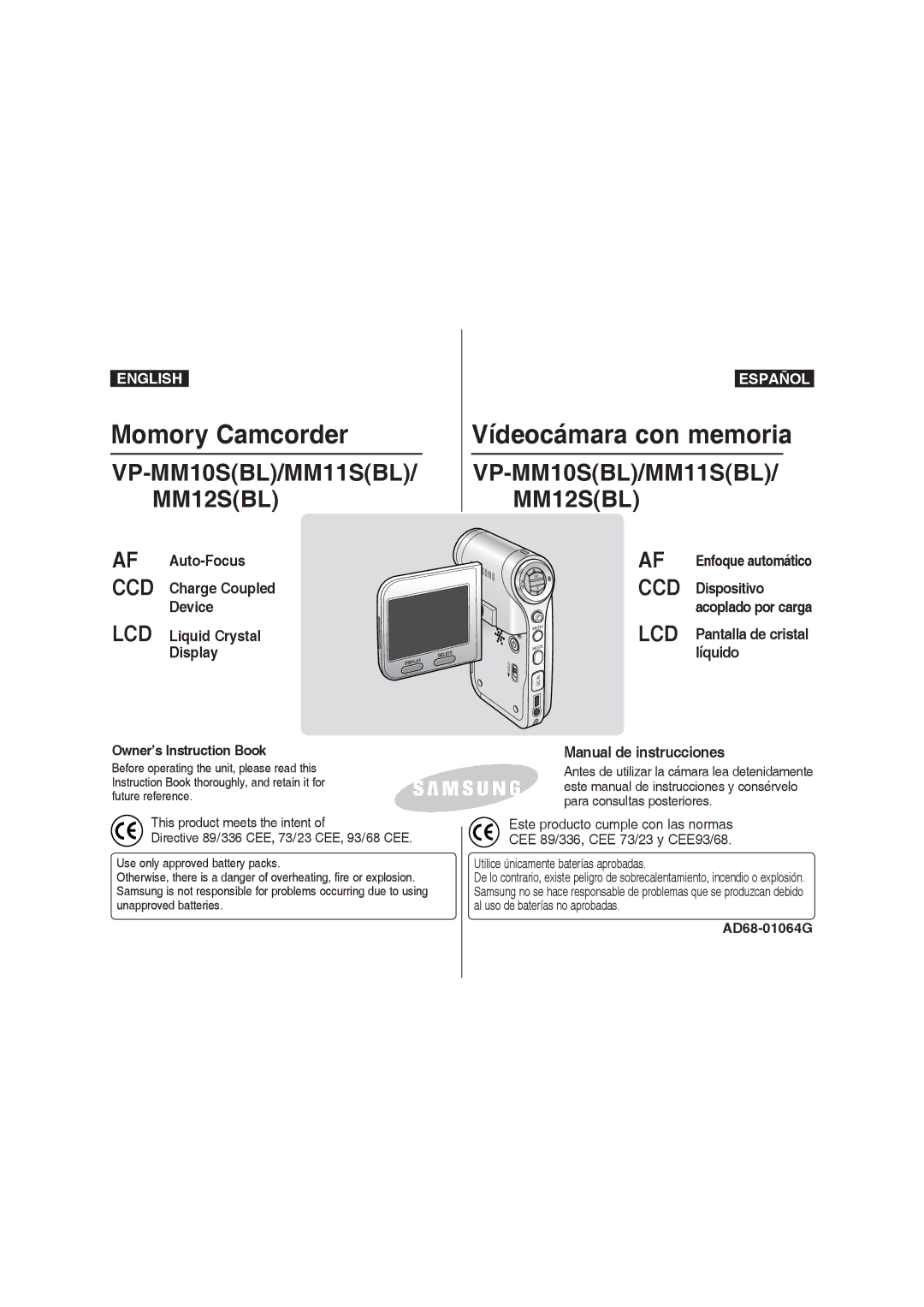 Samsung VP-MM12S/XET manual Liquid Crystal Display, Owner’s Instruction Book, AD68-01064G, Dispositivo acoplado por carga 