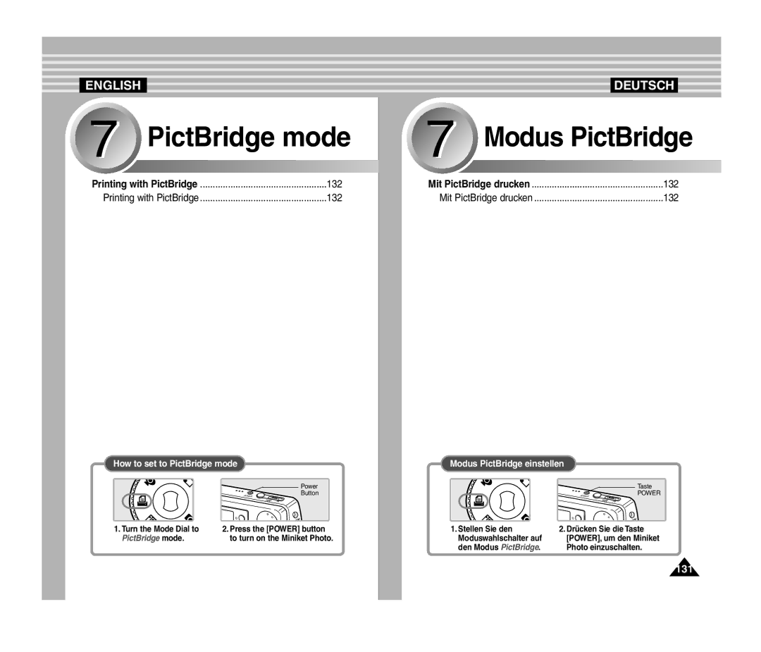 Samsung VP-MM11S/CHN, VP-MM11S/XEF, VP-MM11S/XET, VP-MM12S/XET, VP-MM12BL/XET, VP-MM11S/AND manual 131, Printing with PictBridge 